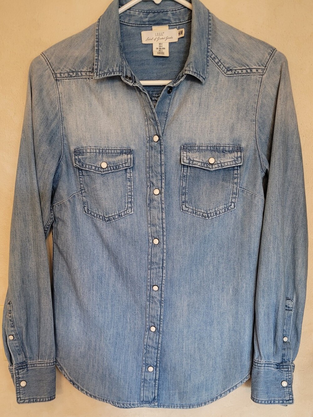Denim Button-down  Faded Blue White Marbleized  Snaps  4